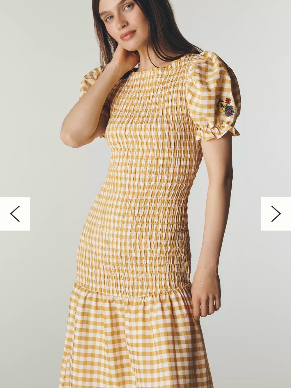 New! Lisa Says Gah Fiona Midi Dress Sunshine Yellow Gingham Puff Sleeve - Picture 3 of 5